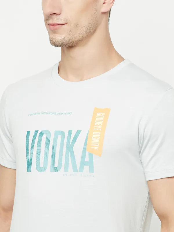 Octave Men Grey Typography Printed Applique T-Shirt