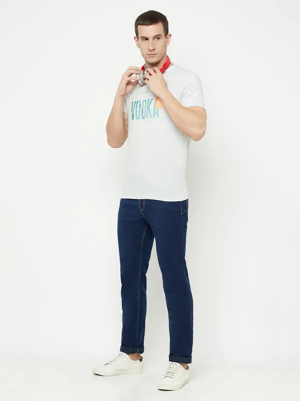 Octave Men Grey Typography Printed Applique T-Shirt