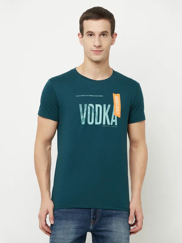 Octave Men Blue Typography Printed T-Shirt