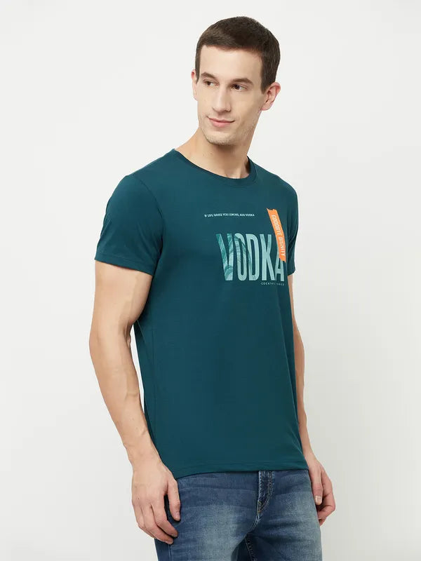Octave Men Blue Typography Printed T-Shirt