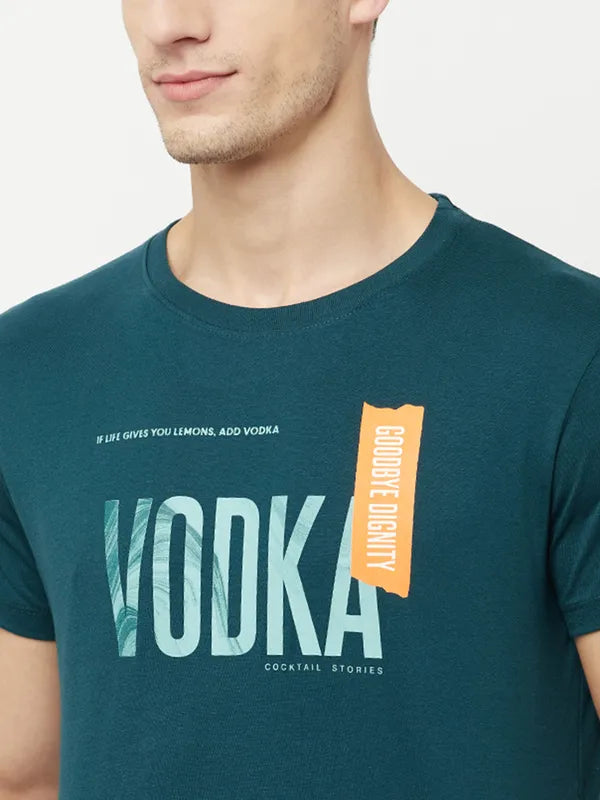 Octave Men Blue Typography Printed T-Shirt