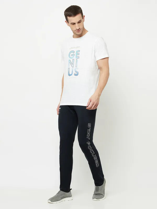 Octave Men White Typography Printed Raw Edge T-Shirt