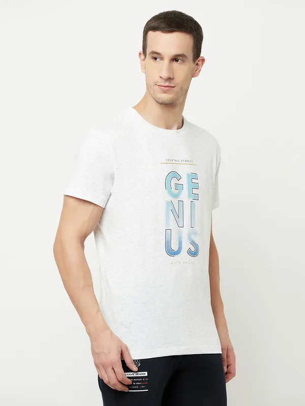 Octave Men White Typography Printed Raw Edge T-Shirt