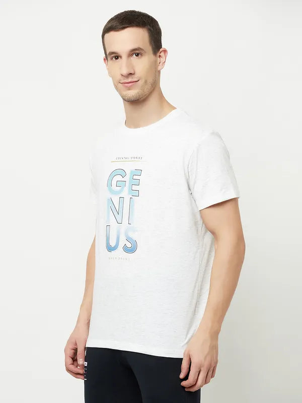 Octave Men White Typography Printed Raw Edge T-Shirt