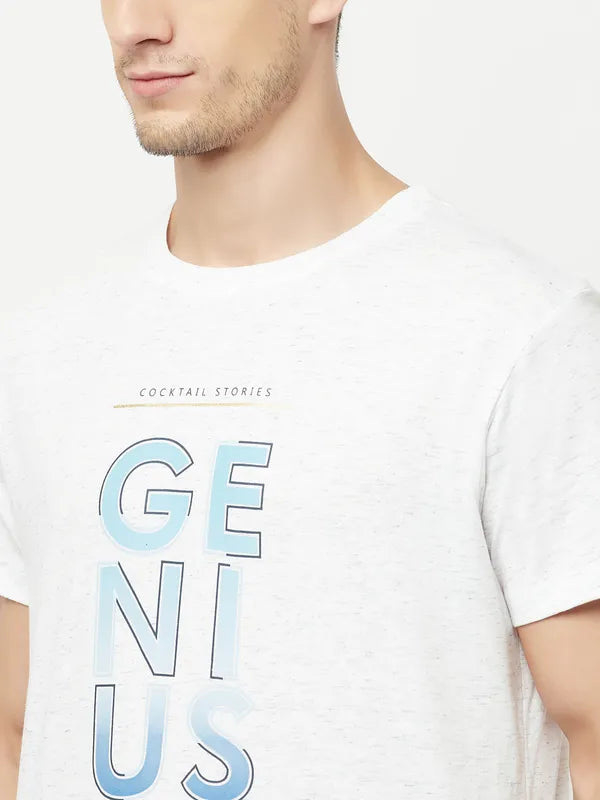 Octave Men White Typography Printed Raw Edge T-Shirt