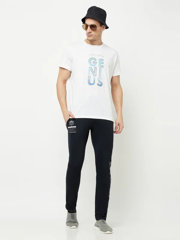 Octave Men White Typography Printed Raw Edge T-Shirt