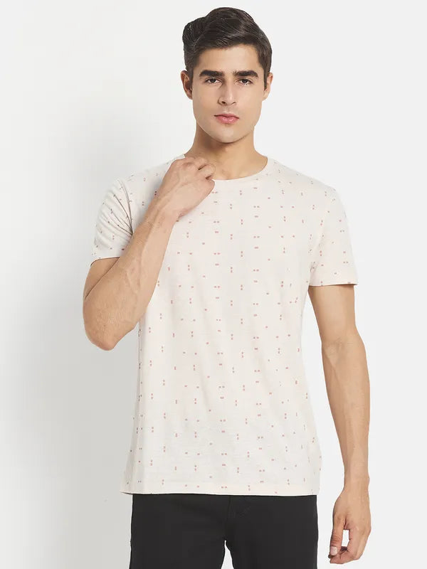 Men Cream-Coloured Typography Printed Cotton T-Shirt