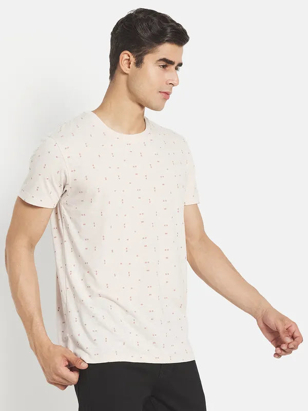 Men Cream-Coloured Typography Printed Cotton T-Shirt