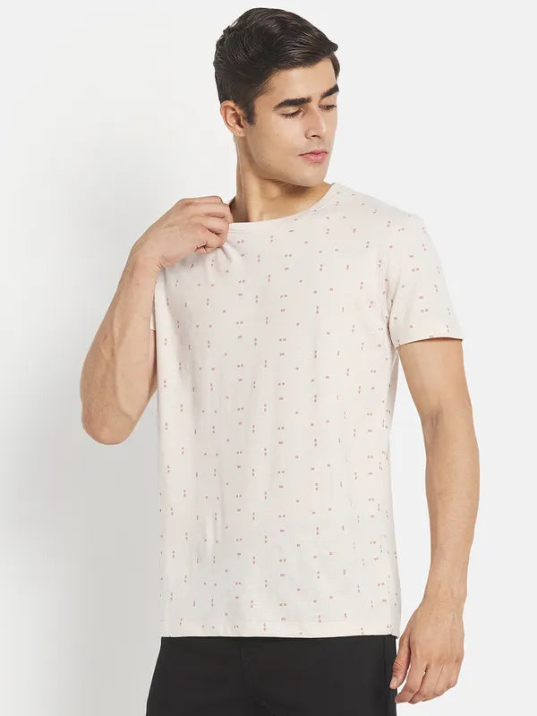 Men Cream-Coloured Typography Printed Cotton T-Shirt