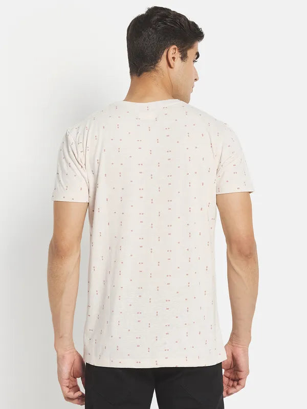 Men Cream-Coloured Typography Printed Cotton T-Shirt