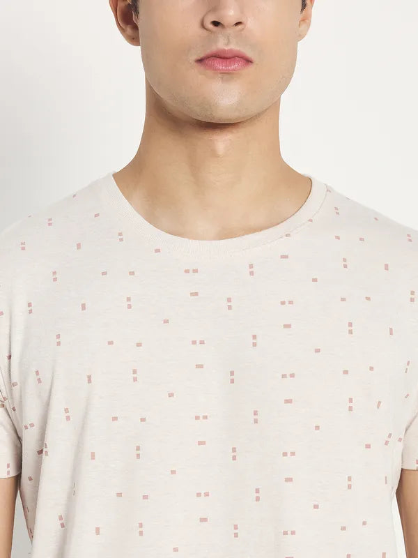 Men Cream-Coloured Typography Printed Cotton T-Shirt