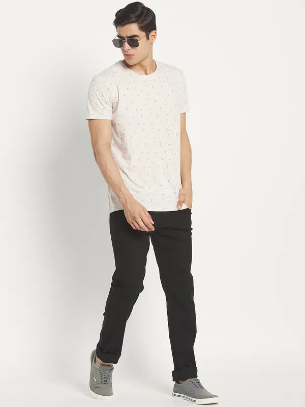 Men Cream-Coloured Typography Printed Cotton T-Shirt
