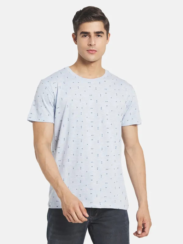 Men Blue Printed Cotton T-Shirt