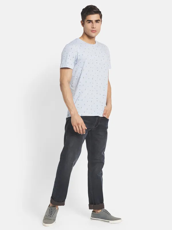 Men Blue Printed Cotton T-Shirt