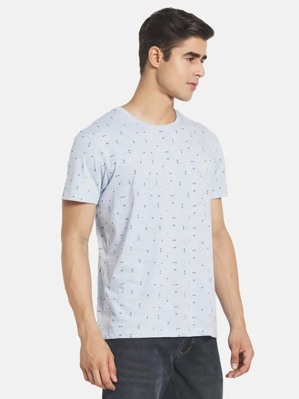 Men Blue Printed Cotton T-Shirt