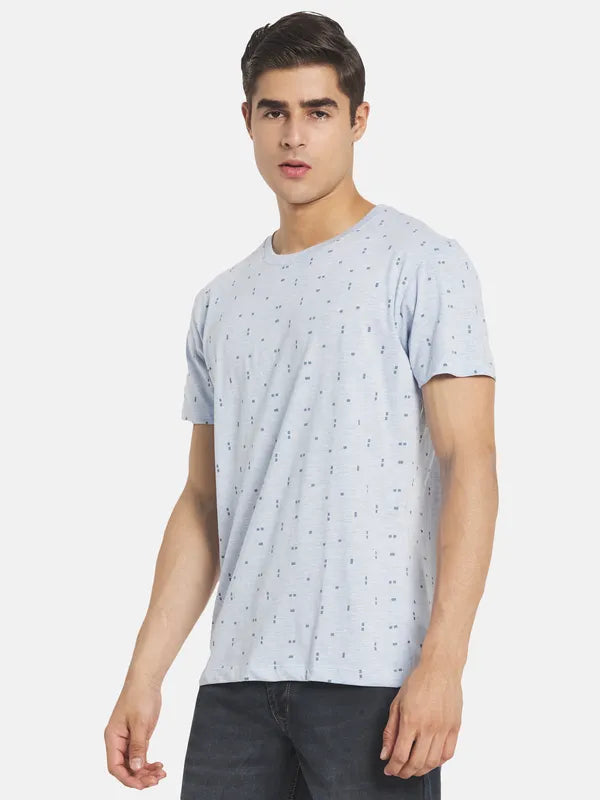 Men Blue Printed Cotton T-Shirt