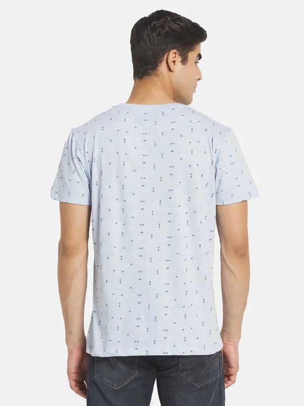 Men Blue Printed Cotton T-Shirt