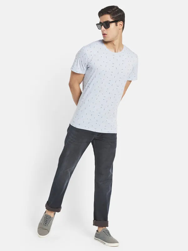 Men Blue Printed Cotton T-Shirt