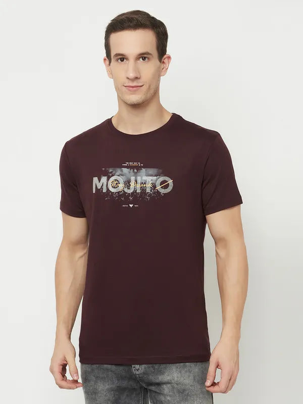 Octave Men Maroon Printed Applique T-Shirt