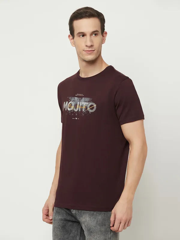 Octave Men Maroon Temptress Printed Applique T-Shirt