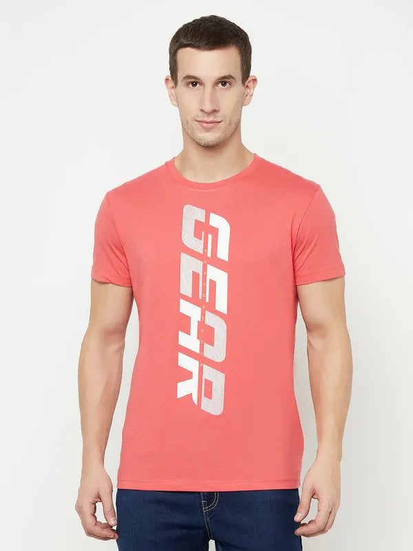 Octave Men Coral Typography Printed Raw Edge T-Shirt