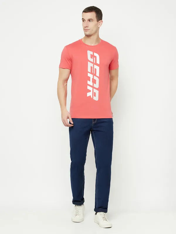 Octave Men Coral Typography Printed Raw Edge T-Shirt