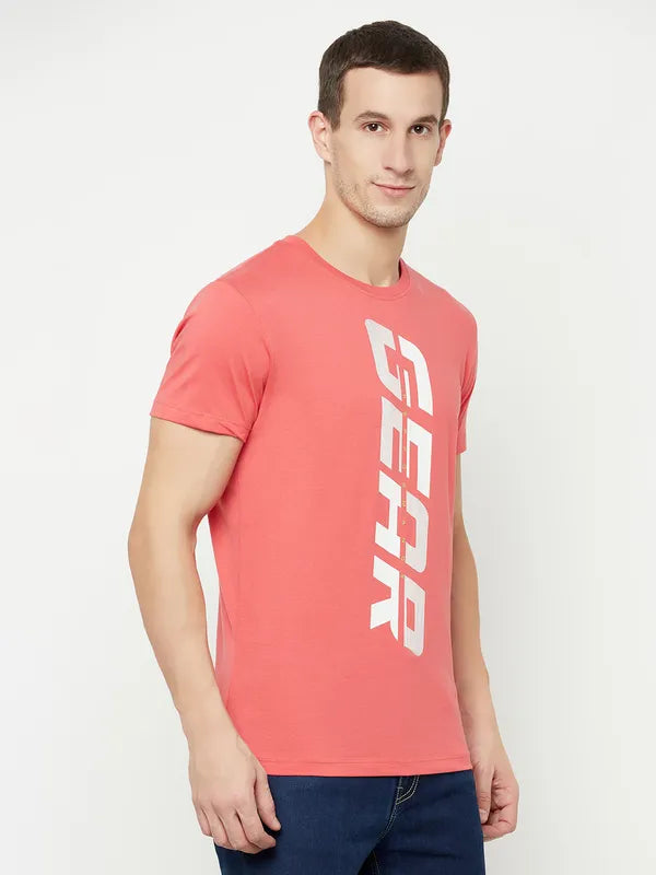 Octave Men Coral Typography Printed Raw Edge T-Shirt