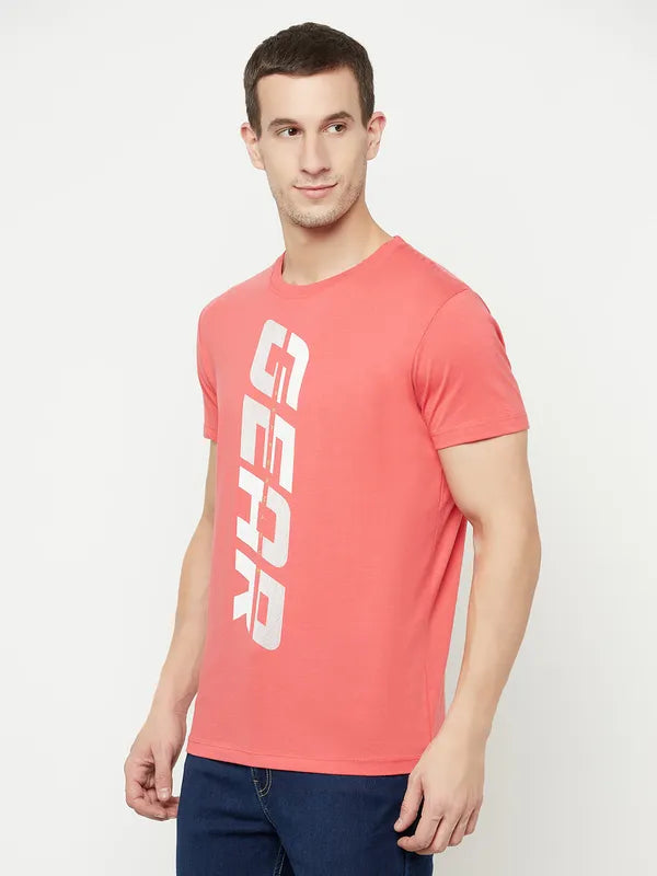 Octave Men Coral Typography Printed Raw Edge T-Shirt