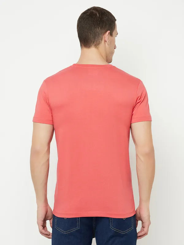 Octave Men Coral Typography Printed Raw Edge T-Shirt