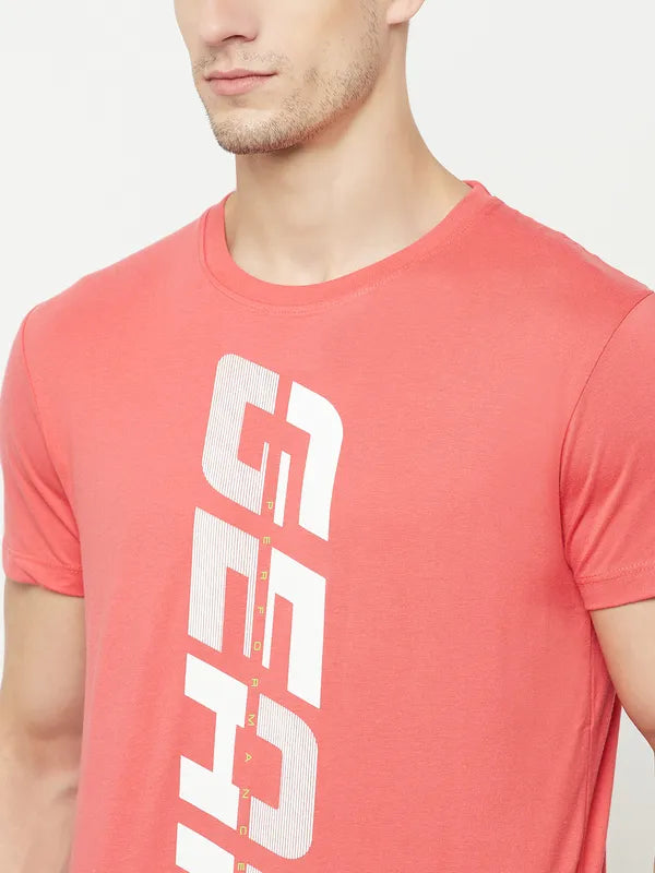 Octave Men Coral Typography Printed Raw Edge T-Shirt