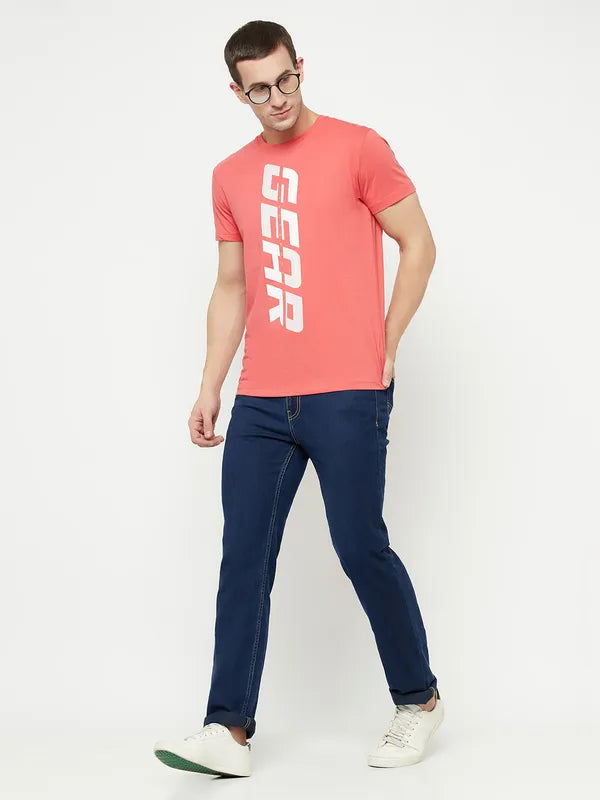 Octave Men Coral Typography Printed Raw Edge T-Shirt