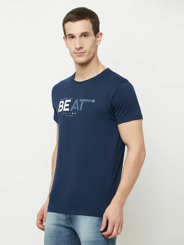 Octave Men Blue Poseidon Typography Printed Applique T-Shirt