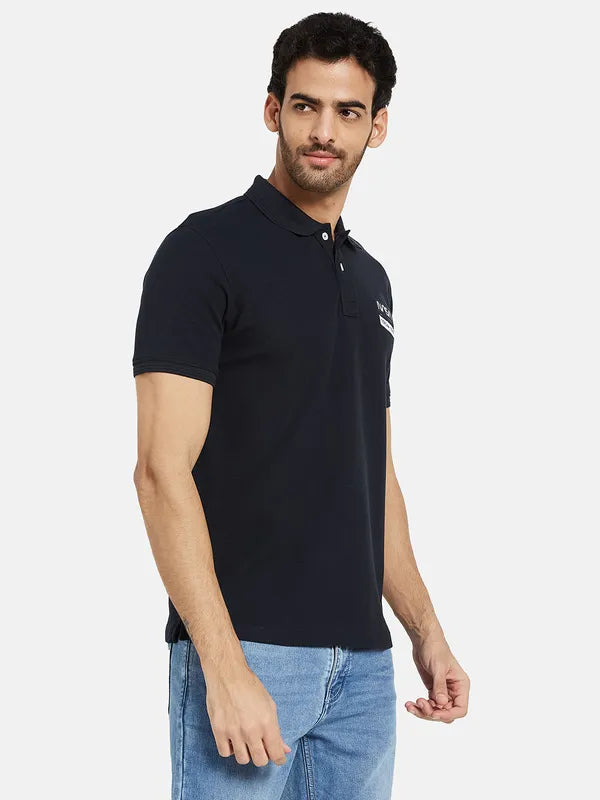 Octave Men Navy Blue Polo Collar T-Shirt