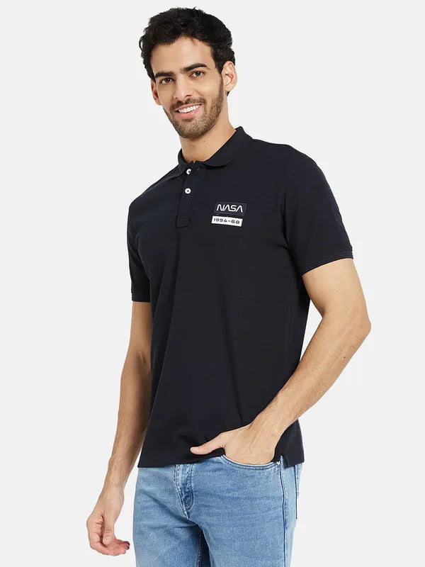 Octave Men Navy Blue Polo Collar T-Shirt