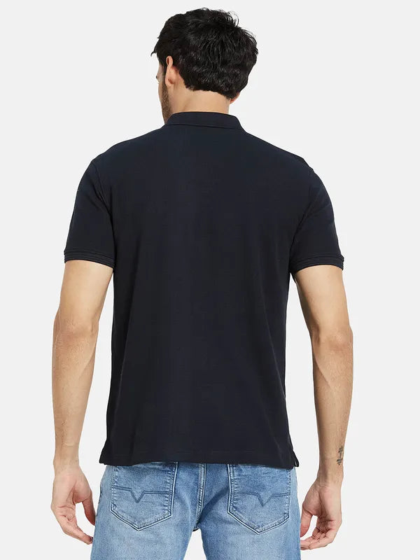 Octave Men Navy Blue Polo Collar T-Shirt
