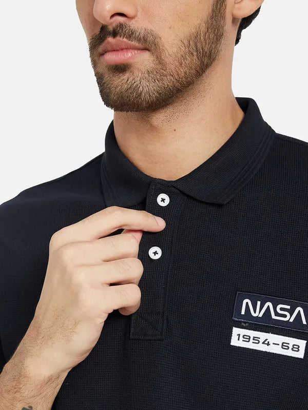 Octave Men Navy Blue Polo Collar T-Shirt