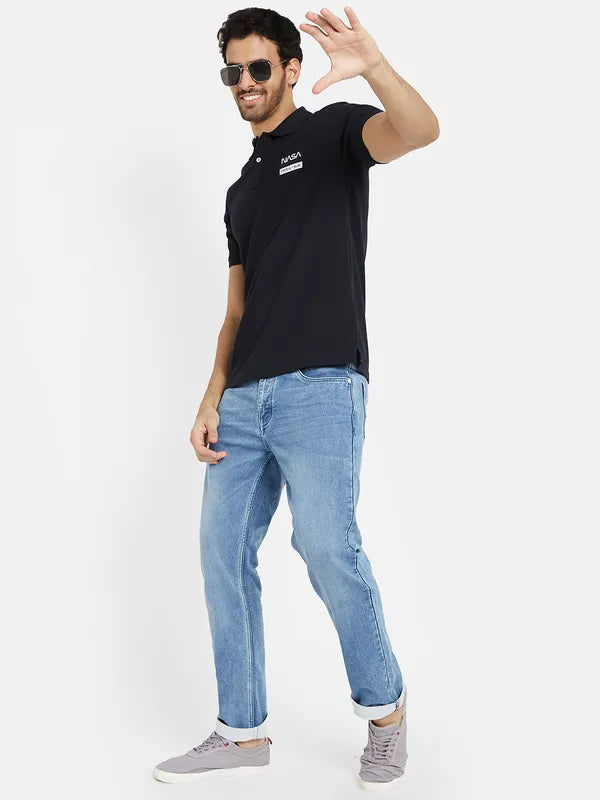 Octave Men Navy Blue Polo Collar T-Shirt