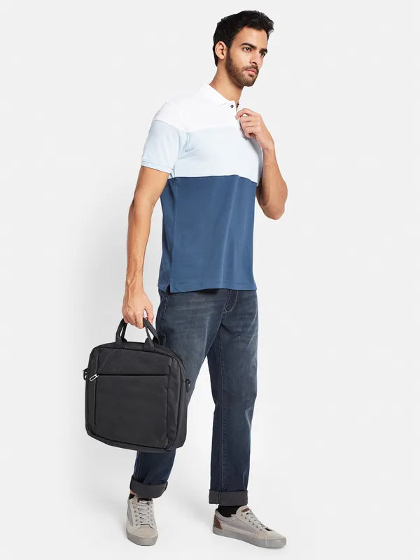 Octave Men Blue V-Neck Pockets T-Shirt