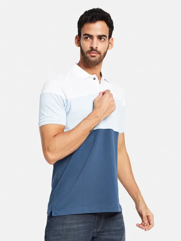 Octave Men Blue V-Neck Pockets T-Shirt