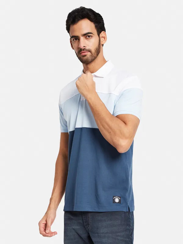 Octave Men Blue V-Neck Pockets T-Shirt