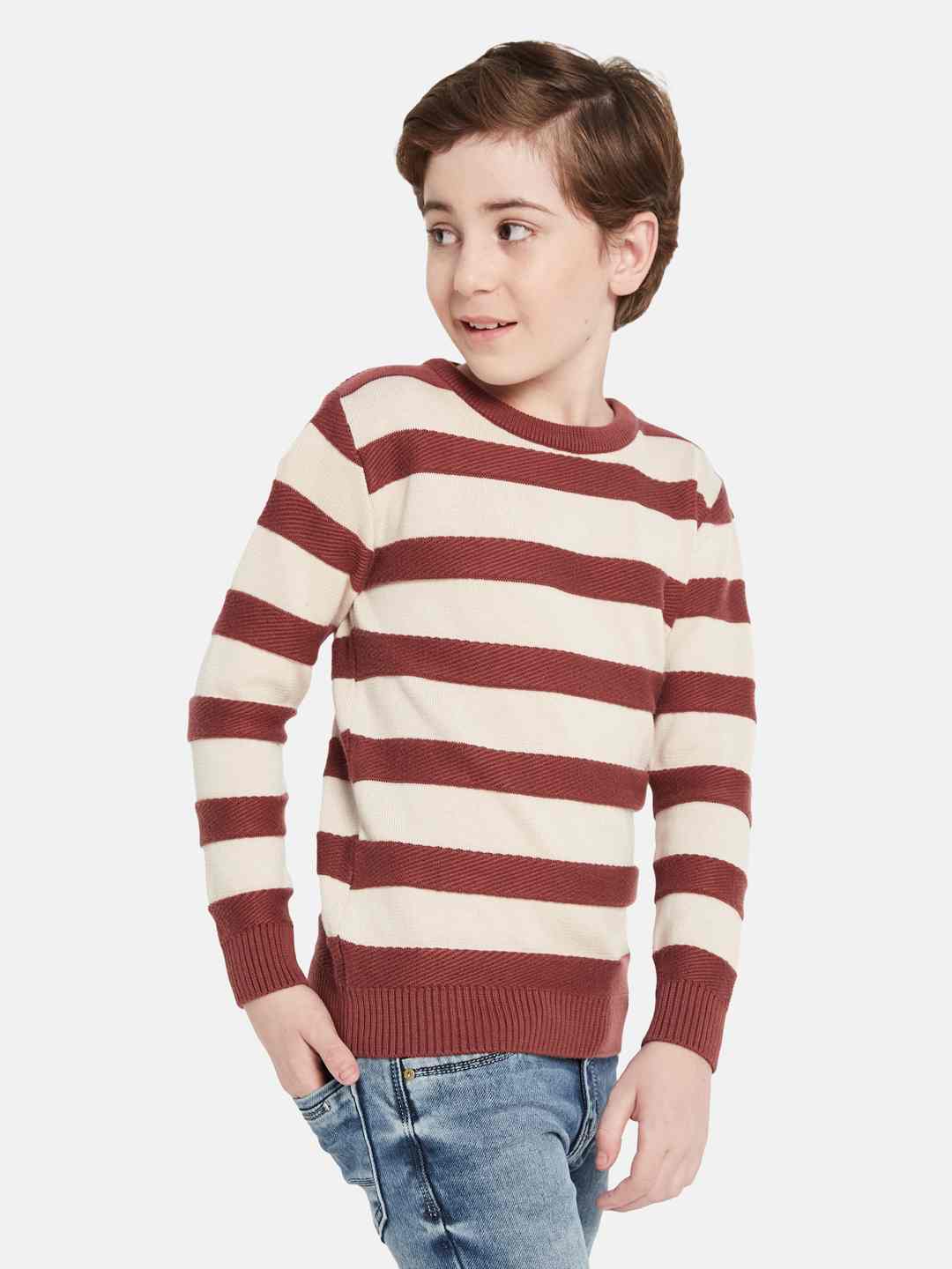 Octave Boys Striped Round Neck Cotton Pullover Sweater
