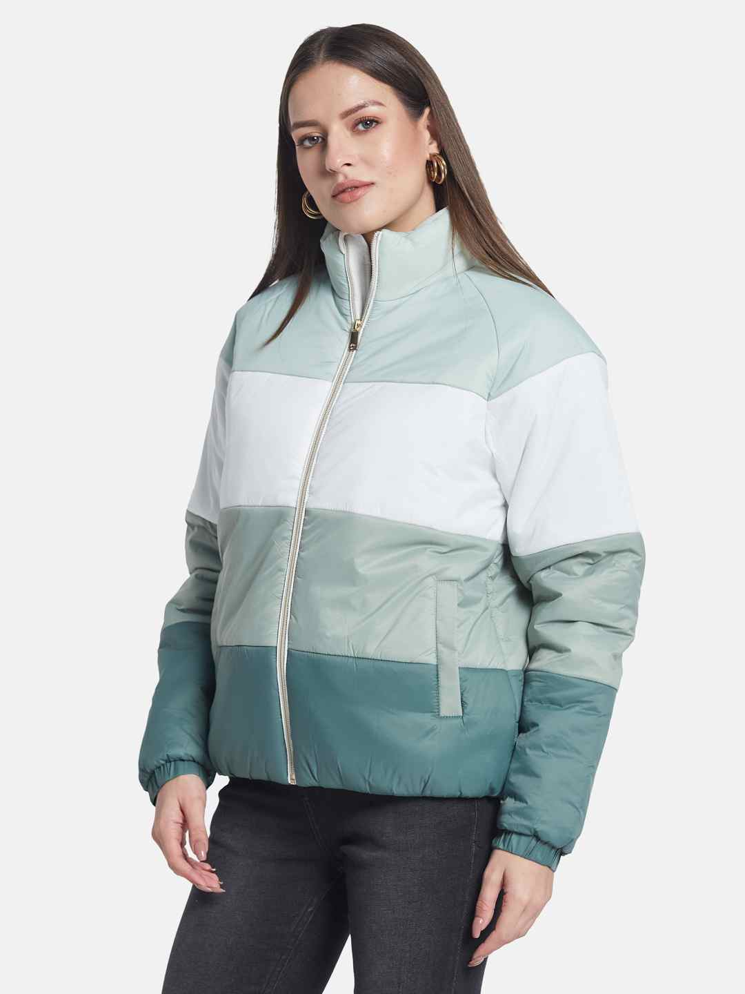 METTLE Women Colourblocked Puffer Jacket