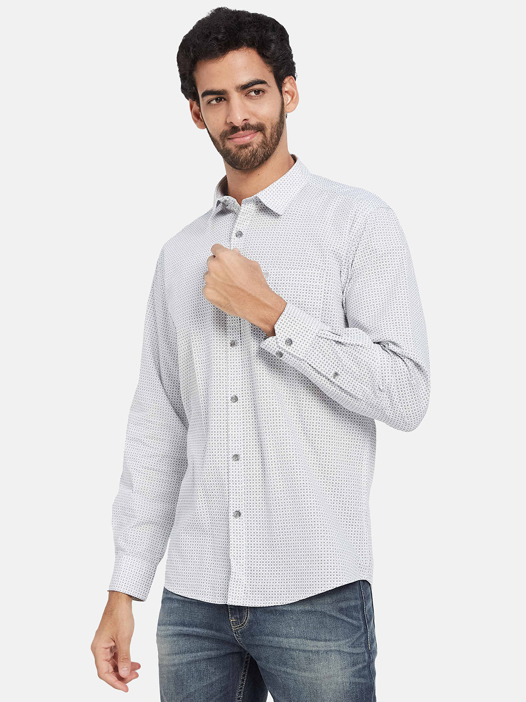 Mettle Micro Ditsy Printed Spread Collar Cotton Shirt