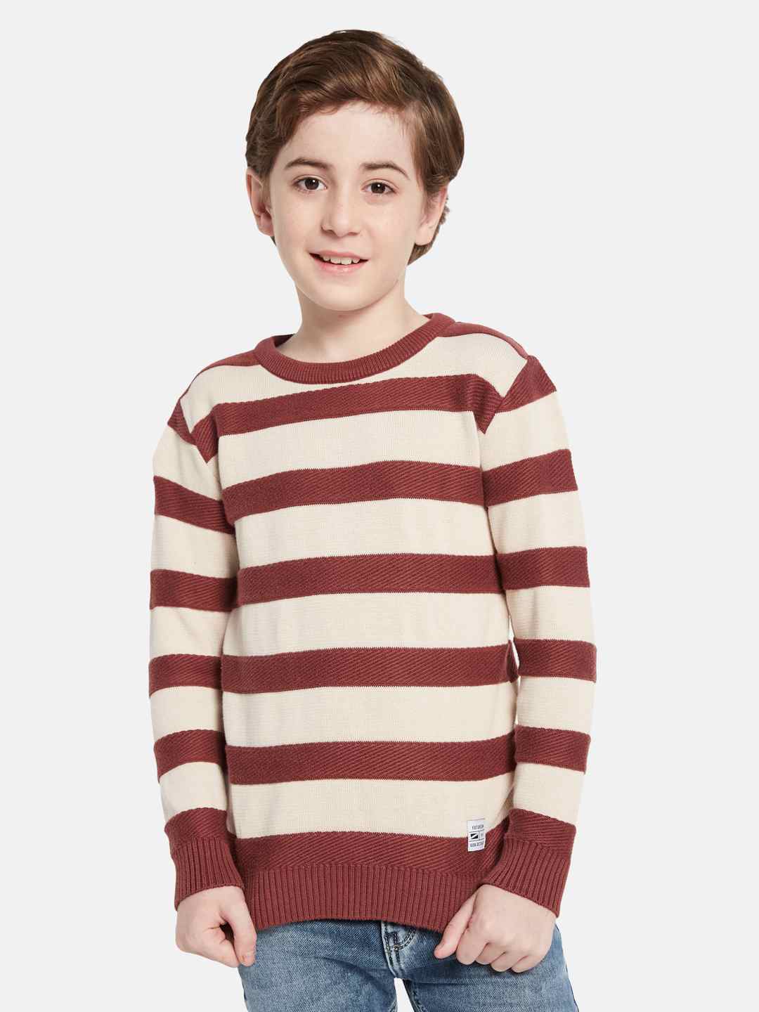 Octave Boys Striped Round Neck Cotton Pullover Sweater