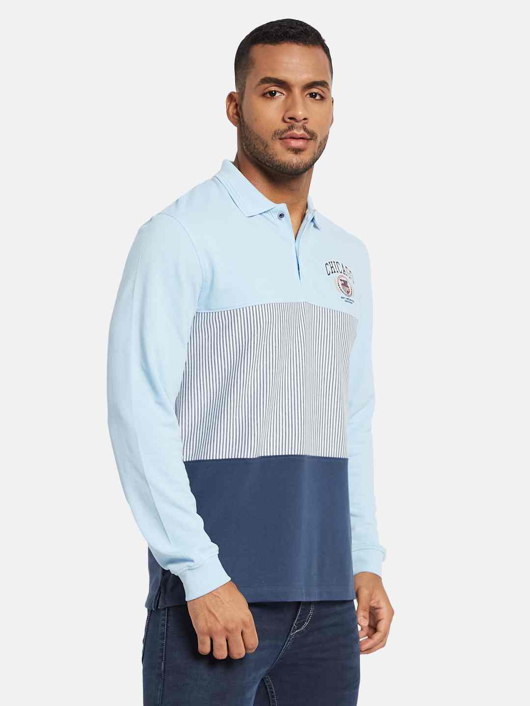 METTLE Men Colourblocked Polo Collar T-shirt