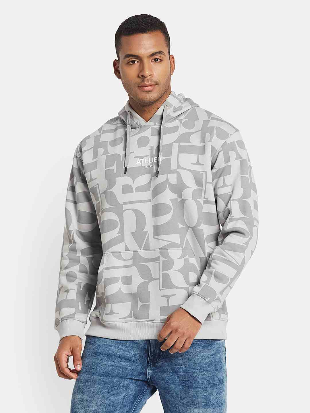 Octave Men Typography Printed Hooded Pullover Long Sleeves Sweatshirt