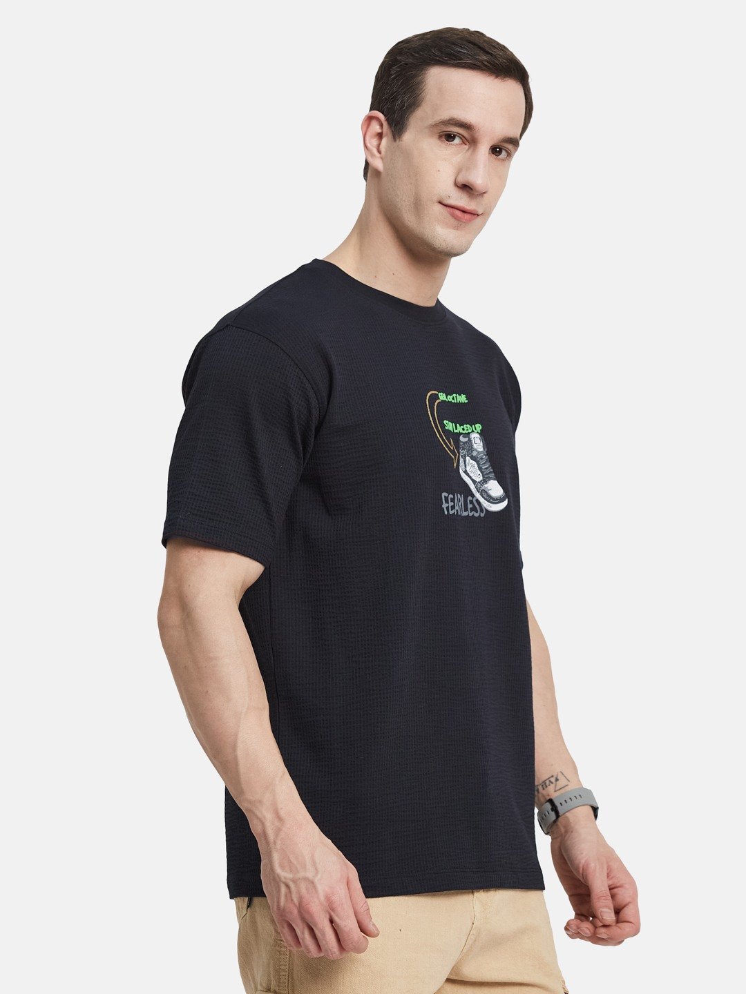 BACK PRINT ROUND NECK SEER SUCKER T-SHIRT