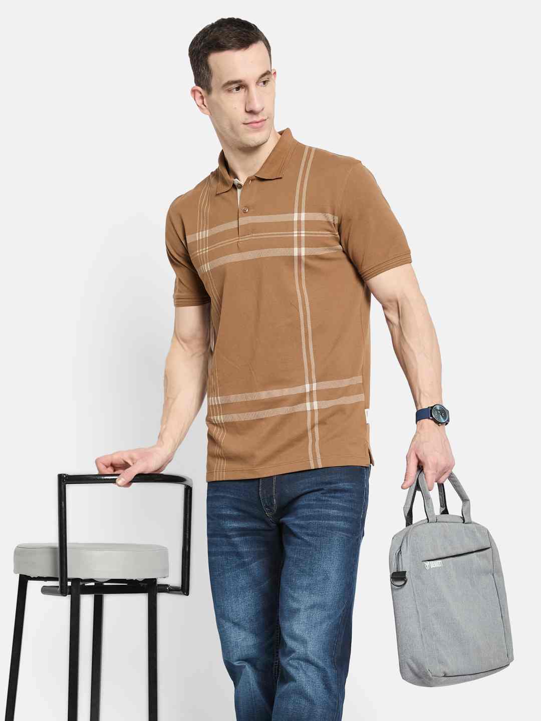 Octave Men Striped Polo Collar T-shirt