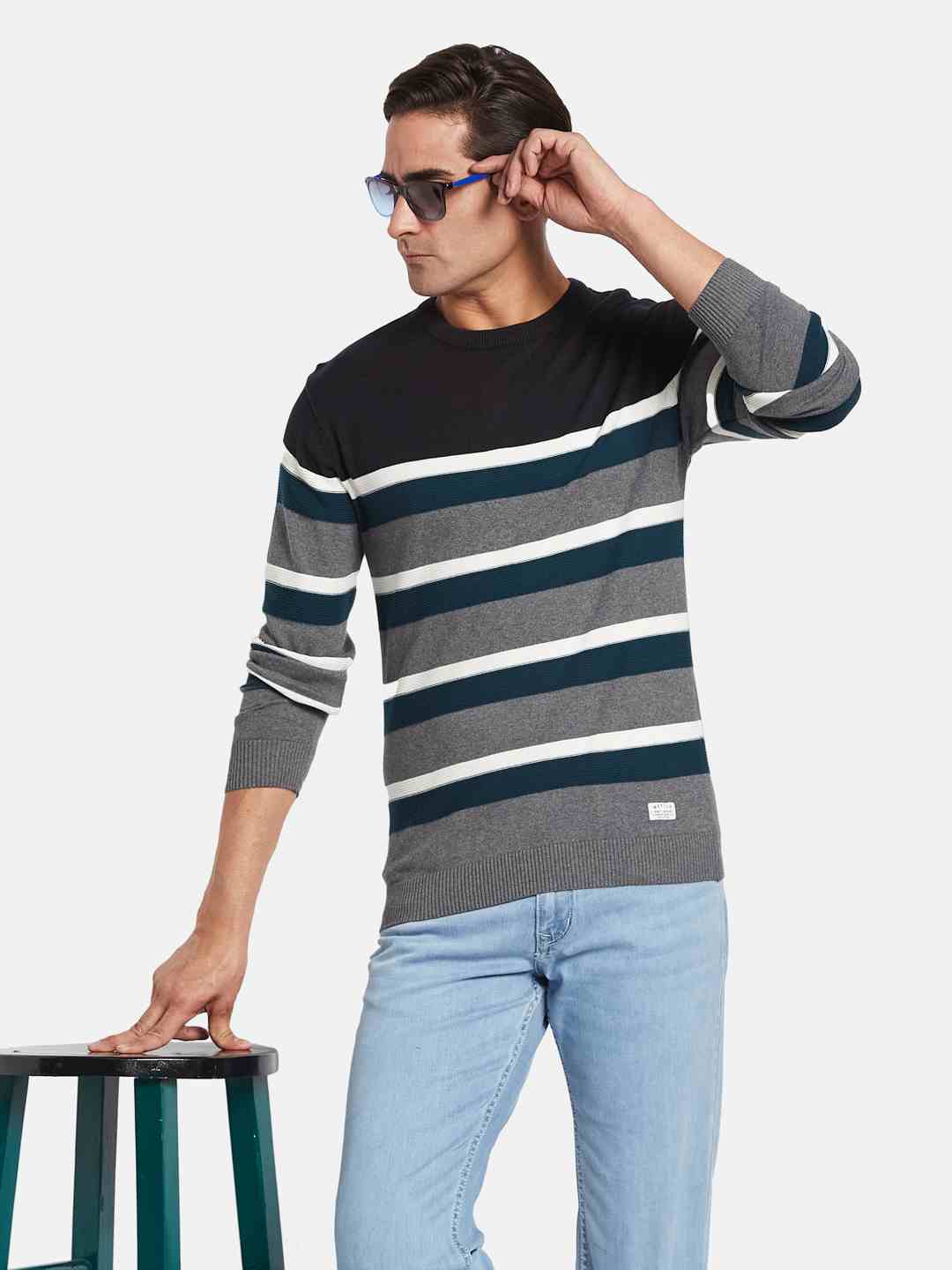 METTLE Men Striped Pullover