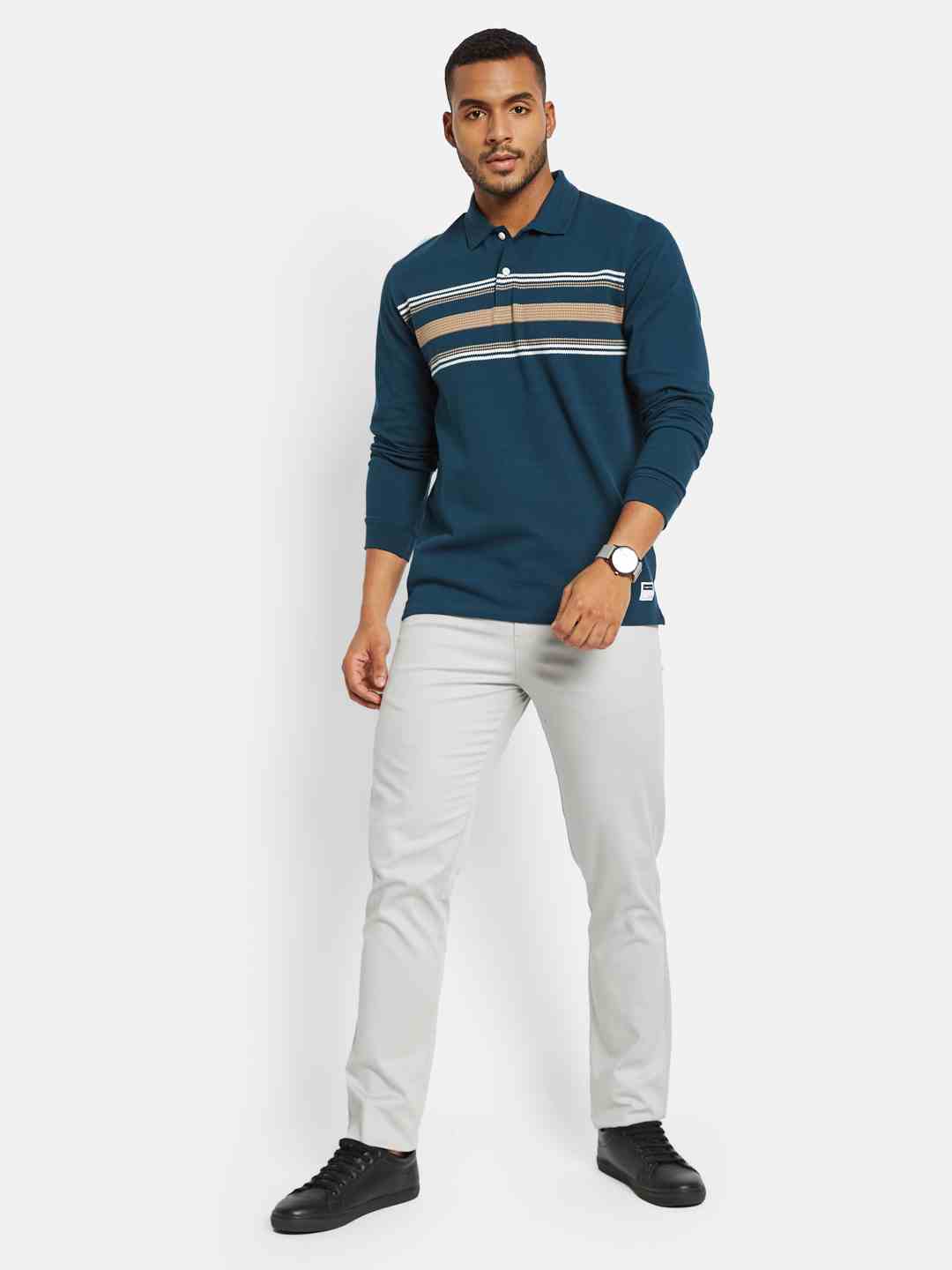 METTLE Men Colourblocked Polo Collar Applique T-shirt